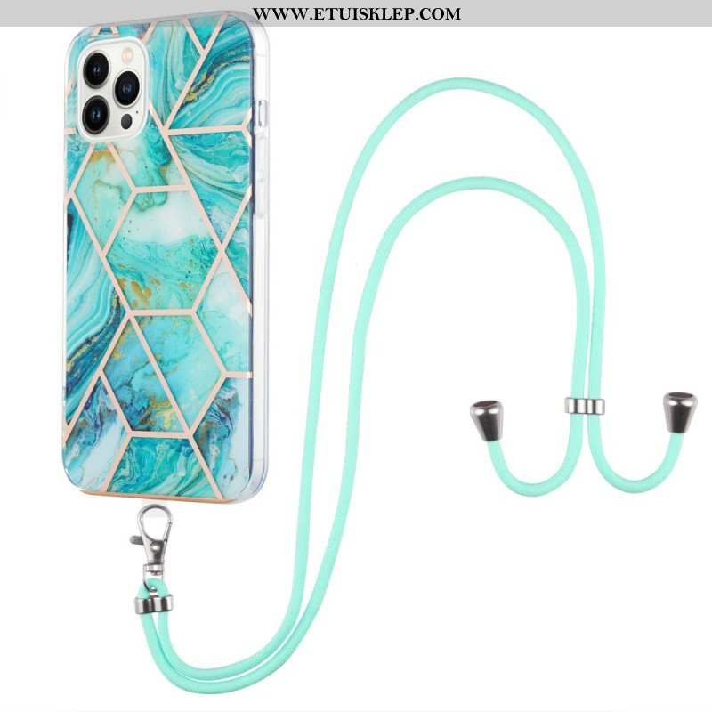 Etui do iPhone 15 Pro Max ze Sznurkiem Stylowy Sznur Marmurowy